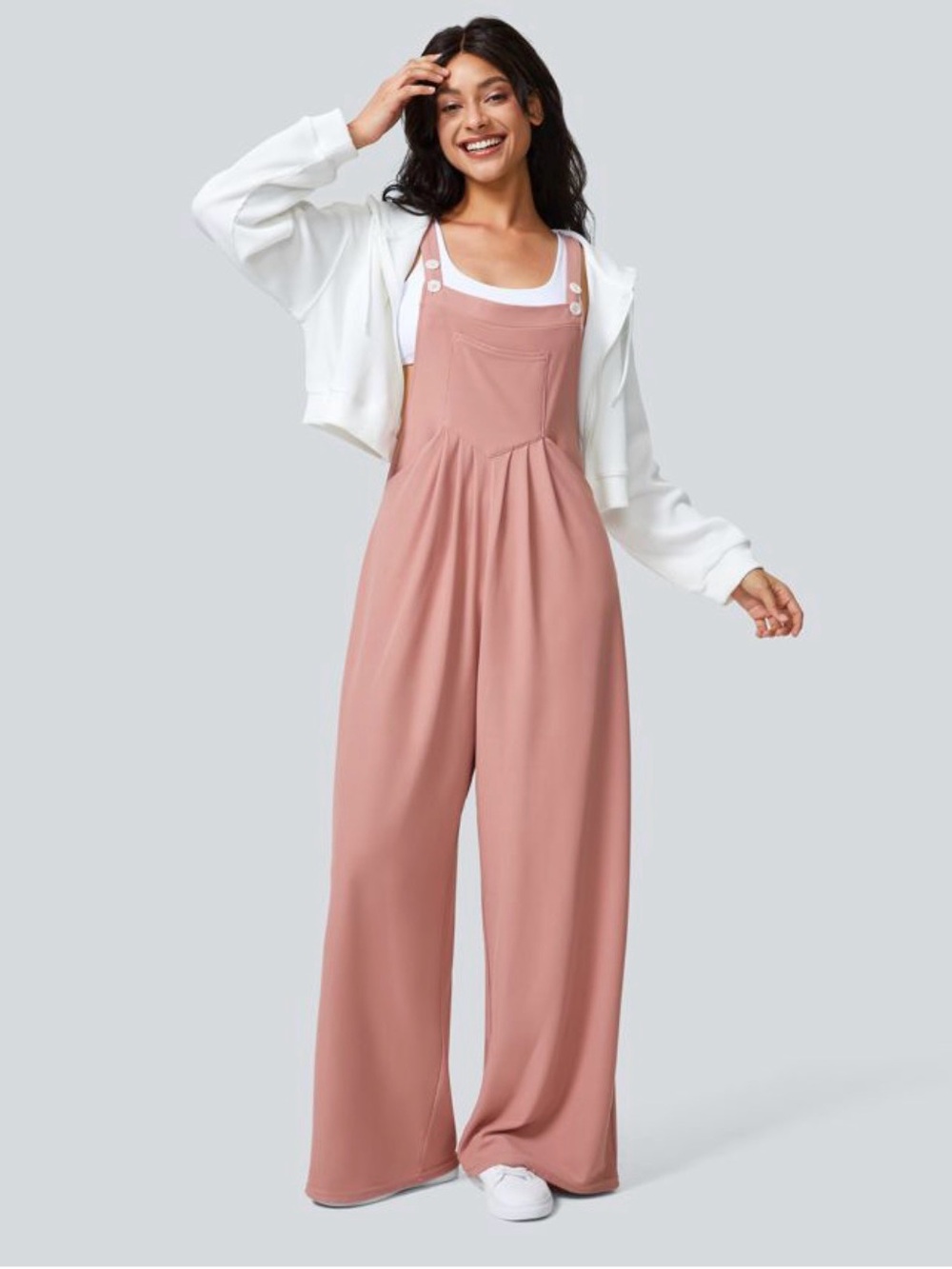 NWT Halara Pockets Waffle Casual Overalls Rose Tan Large Petite